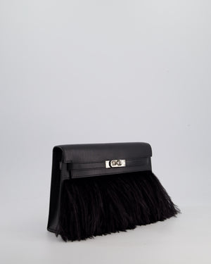 *EXTRA RARE* Hermès Kelly Elan Folie Bag in Noir Chevrè Chamkila Leather with Ostrich Feathers and Palladium Hardware