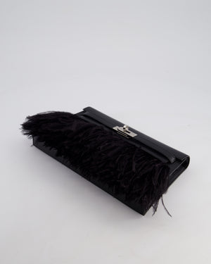*EXTRA RARE* Hermès Kelly Elan Folie Bag in Noir Chevrè Chamkila Leather with Ostrich Feathers and Palladium Hardware