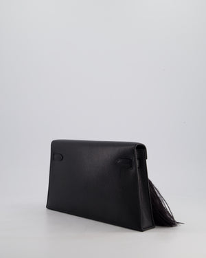 *EXTRA RARE* Hermès Kelly Elan Folie Bag in Noir Chevrè Chamkila Leather with Ostrich Feathers and Palladium Hardware