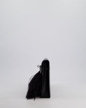 *EXTRA RARE* Hermès Kelly Elan Folie Bag in Noir Chevrè Chamkila Leather with Ostrich Feathers and Palladium Hardware