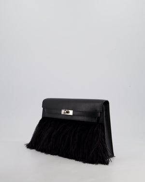*EXTRA RARE* Hermès Kelly Elan Folie Bag in Noir Chevrè Chamkila Leather with Ostrich Feathers and Palladium Hardware