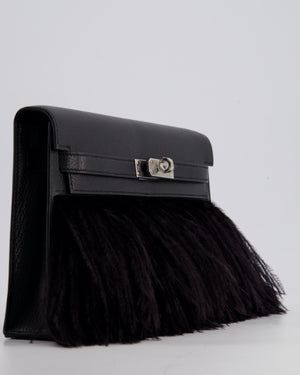 *EXTRA RARE* Hermès Kelly Elan Folie Bag in Noir Chevrè Chamkila Leather with Ostrich Feathers and Palladium Hardware