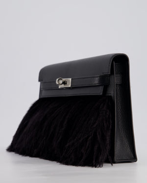 *EXTRA RARE* Hermès Kelly Elan Folie Bag in Noir Chevrè Chamkila Leather with Ostrich Feathers and Palladium Hardware