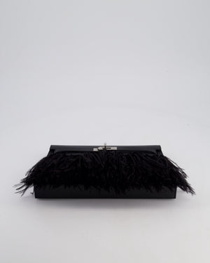 *EXTRA RARE* Hermès Kelly Elan Folie Bag in Noir Chevrè Chamkila Leather with Ostrich Feathers and Palladium Hardware