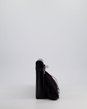 *EXTRA RARE* Hermès Kelly Elan Folie Bag in Noir Chevrè Chamkila Leather with Ostrich Feathers and Palladium Hardware