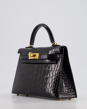 *SUPER RARE* Hermès Mini Kelly II 20cm Bag in Noir Alligator Mississippiensis Leather with Gold Hardware