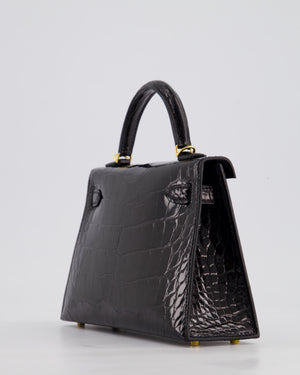 *SUPER RARE* Hermès Mini Kelly II 20cm Bag in Noir Alligator Mississippiensis Leather with Gold Hardware