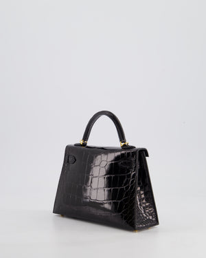 *SUPER RARE* Hermès Mini Kelly II 20cm Bag in Noir Alligator Mississippiensis Leather with Gold Hardware