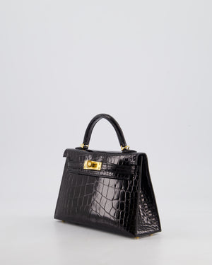 *SUPER RARE* Hermès Mini Kelly II 20cm Bag in Noir Alligator Mississippiensis Leather with Gold Hardware