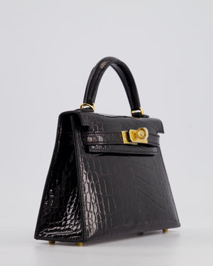 *SUPER RARE* Hermès Mini Kelly II 20cm Bag in Noir Alligator Mississippiensis Leather with Gold Hardware