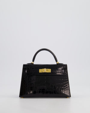 *SUPER RARE* Hermès Mini Kelly II 20cm Bag in Noir Alligator Mississippiensis Leather with Gold Hardware