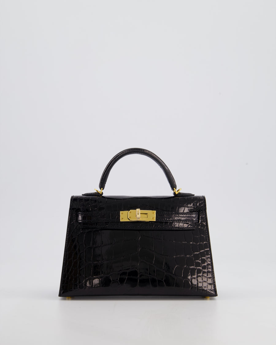 *SUPER RARE* Hermès Mini Kelly II 20cm Bag in Noir Alligator Mississippiensis Leather with Gold Hardware