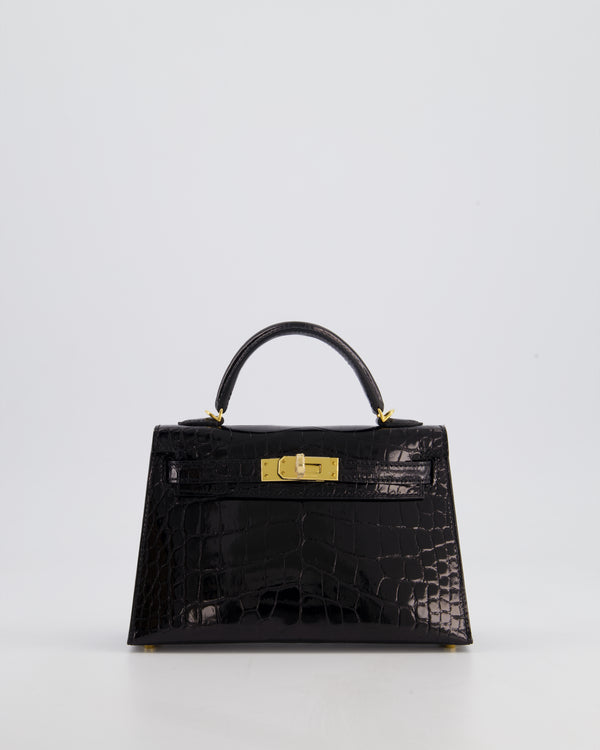 *SUPER RARE* Hermès Mini Kelly II 20cm Bag in Noir Alligator Mississippiensis Leather with Gold Hardware