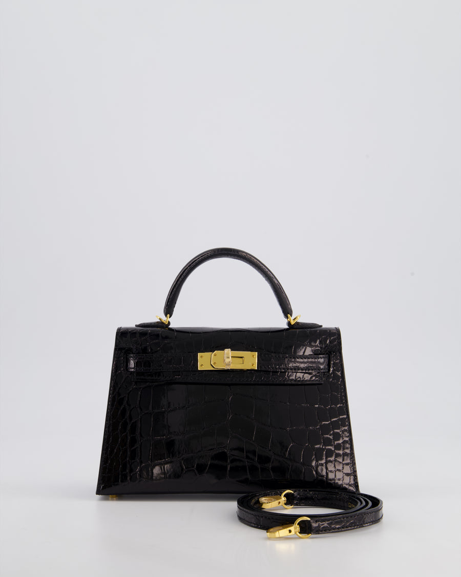 *SUPER RARE* Hermès Mini Kelly II 20cm Bag in Noir Alligator Mississippiensis Leather with Gold Hardware