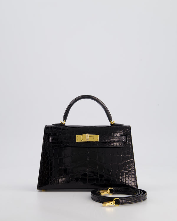 *SUPER RARE* Hermès Mini Kelly II 20cm Bag in Noir Alligator Mississippiensis Leather with Gold Hardware