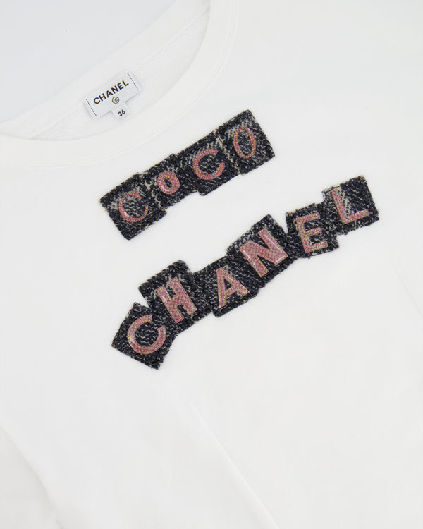 Chanel White T-Shirt with Embellished Coco Chanel Logo Size FR 36 (UK 8)