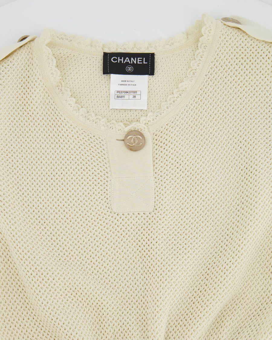 Chanel Cream Knit Sleeveless Mini Dress with Gold CC Logo Detail Size FR 38 (UK 10)