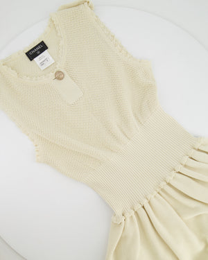 Chanel Cream Knit Sleeveless Mini Dress with Gold CC Logo Detail Size FR 38 (UK 10)