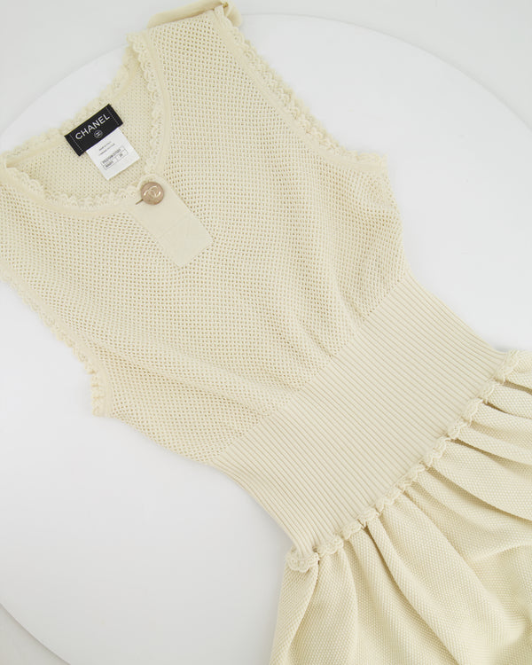 Chanel Cream Knit Sleeveless Mini Dress with Gold CC Logo Detail Size FR 38 (UK 10)