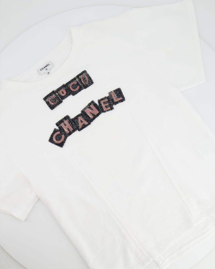 Chanel White T-Shirt with Embellished Coco Chanel Logo Size FR 36 (UK 8)