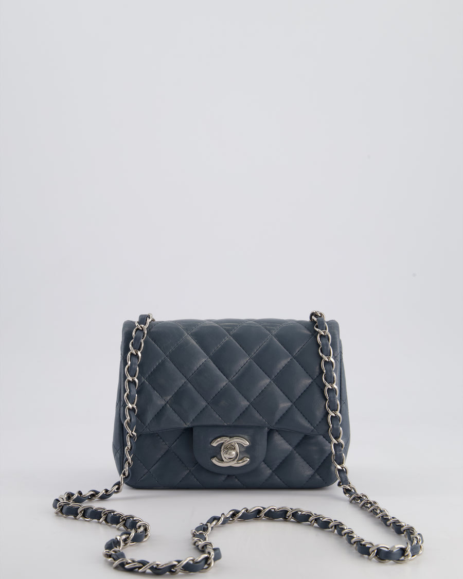 Chanel Grey Mini Square Single Flap Bag in Lambskin Leather with Silver Hardware