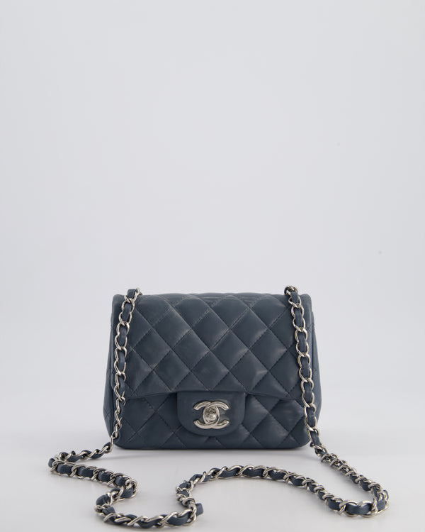 Chanel Grey Mini Square Single Flap Bag in Lambskin Leather with Silver Hardware