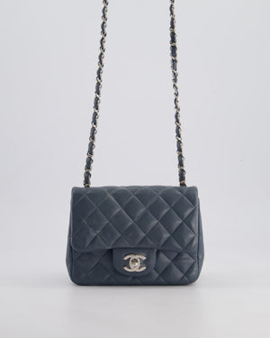 Chanel Grey Mini Square Single Flap Bag in Lambskin Leather with Silver Hardware