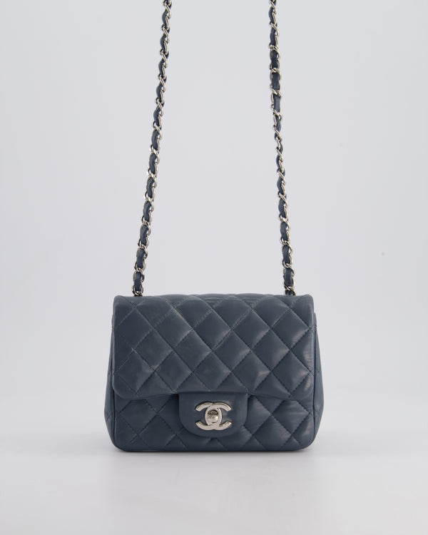 Chanel Grey Mini Square Single Flap Bag in Lambskin Leather with Silver Hardware
