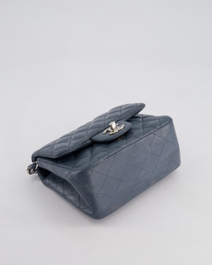 Chanel Grey Mini Square Single Flap Bag in Lambskin Leather with Silver Hardware