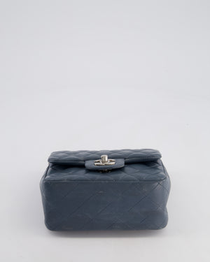 Chanel Grey Mini Square Single Flap Bag in Lambskin Leather with Silver Hardware