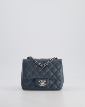 Chanel Grey Mini Square Single Flap Bag in Lambskin Leather with Silver Hardware
