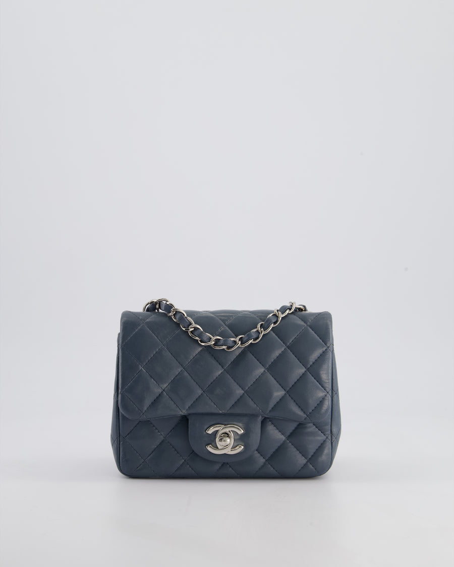 Chanel Grey Mini Square Single Flap Bag in Lambskin Leather with Silver Hardware