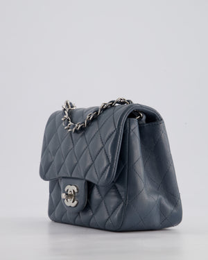 Chanel Grey Mini Square Single Flap Bag in Lambskin Leather with Silver Hardware