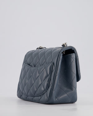 Chanel Grey Mini Square Single Flap Bag in Lambskin Leather with Silver Hardware