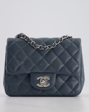 Chanel Grey Mini Square Single Flap Bag in Lambskin Leather with Silver Hardware