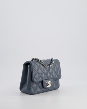 Chanel Grey Mini Square Single Flap Bag in Lambskin Leather with Silver Hardware