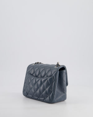 Chanel Grey Mini Square Single Flap Bag in Lambskin Leather with Silver Hardware
