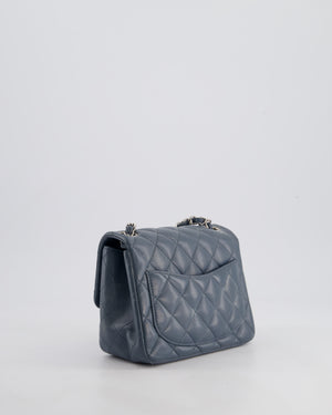 Chanel Grey Mini Square Single Flap Bag in Lambskin Leather with Silver Hardware
