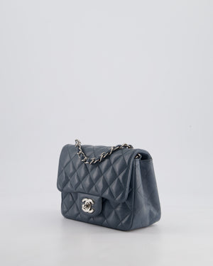 Chanel Grey Mini Square Single Flap Bag in Lambskin Leather with Silver Hardware