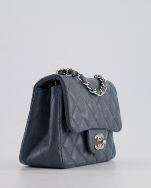 Chanel Grey Mini Square Single Flap Bag in Lambskin Leather with Silver Hardware