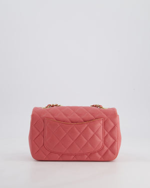 Chanel Pink Mini Rectangular Flap Bag in Lambskin Leather with Champagne Gold Hardware and Heart Charms