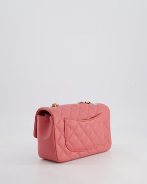 Chanel Pink Mini Rectangular Flap Bag in Lambskin Leather with Champagne Gold Hardware and Heart Charms