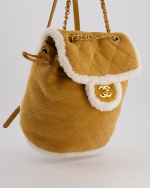 Chanel Coco Neige Shearling Trimmed Suede Backpack with Brushed Gold Hardware