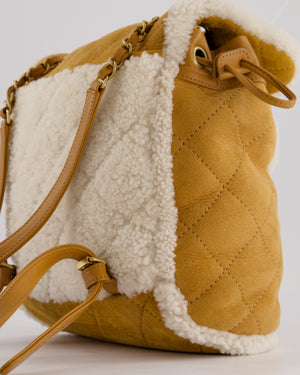 Chanel Coco Neige Shearling Trimmed Suede Backpack with Brushed Gold Hardware