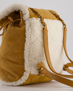Chanel Coco Neige Shearling Trimmed Suede Backpack with Brushed Gold Hardware