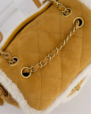 Chanel Coco Neige Shearling Trimmed Suede Backpack with Brushed Gold Hardware