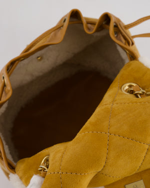 Chanel Coco Neige Shearling Trimmed Suede Backpack with Brushed Gold Hardware