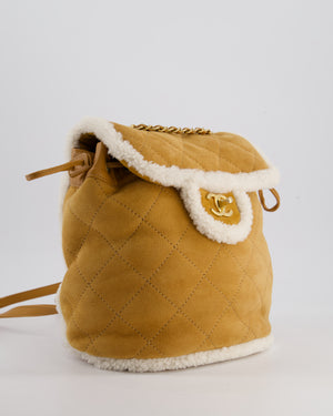 Chanel Coco Neige Shearling Trimmed Suede Backpack with Brushed Gold Hardware