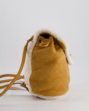 Chanel Coco Neige Shearling Trimmed Suede Backpack with Brushed Gold Hardware