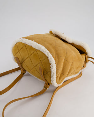 Chanel Coco Neige Shearling Trimmed Suede Backpack with Brushed Gold Hardware